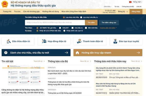 Trang chủ Hệ thống mạng đấu thầu quốc gia