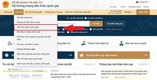Click chọn "Nhà thầu được phê duyệt"