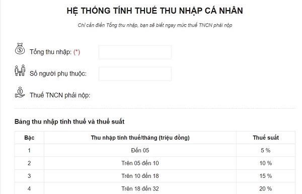 Tính thuê thu nhập cá nhân trên hệ thống của LuatVietnam