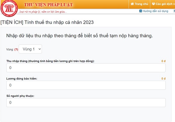 Tính thuế thu nhập cá nhân trên hệ thống của Thuvienphapluat
