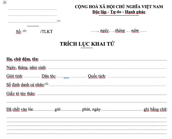 Trích lục khai tử là giấy tờ chứng minh một người đã mất