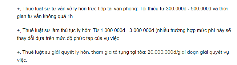 Bảng giá dịch vụ ly hôn tại Hà Nội