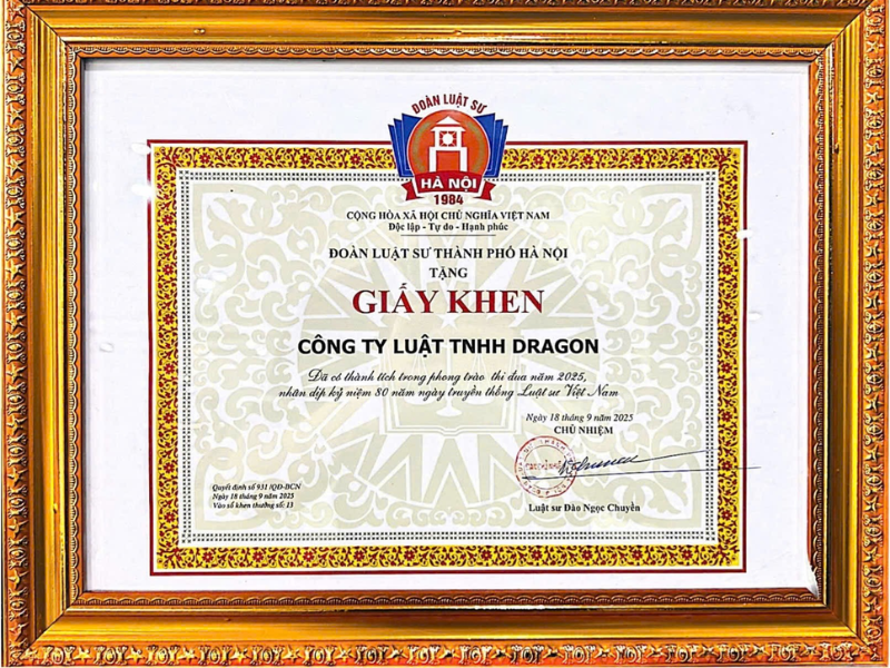 Công ty Luật Dragon nhận Giấy khen của Đoàn Luật sư TP Hà Nội tại Lễ kỷ niệm 80 năm Ngày truyền thống Luật sư Việt Nam